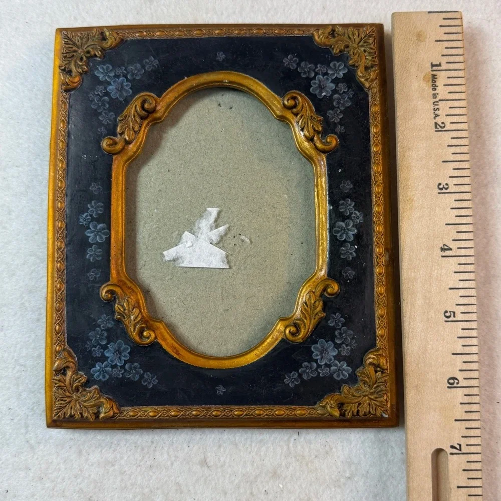 Vintage Ornate Gold Navy Floral Picture Frame Hollywood Regency French Decor